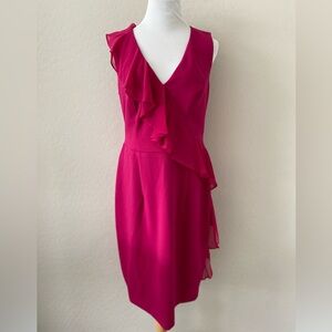 NWT Connected Apparel Fuchsia Ruffle V-neck Dress.  Size 10